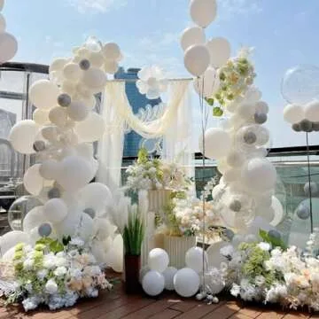 Awenztech White Balloons 12 inch, White Latex Balloons 50pcs Party Balloons for Engagement Bachelorette Bridal Shower Wedding Party Birthday Decorations