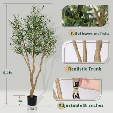Celestdeco 6ft Artificial Olive Tree, Faux Olive Tree with Lifelike Fruits, 72 in Fake Olive Tree with Sturdy Plastic Nursery Pot, Artificial Plants for Office Home Living Room Indoor Outdoor Decor