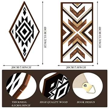 Kigeli 4 Pieces Farmhouse Home Wall Decor Aztec Wooden Sign Boho Western Decor Rustic Wood Sign Geom...