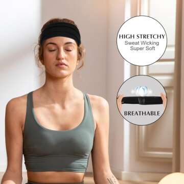 2 Pcs Black Turban Headbands for Women Non Slip Yoga Sports Headband Boho Stretchy Fashion Head Bands Soft Fabric Twist Knotted Wide Hair Bands Cute Thick Head Wraps for Womens Girls Hair Accessories