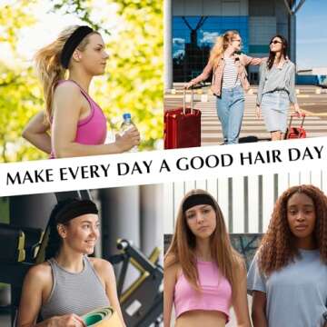 2 Pcs Black Turban Headbands for Women Non Slip Yoga Sports Headband Boho Stretchy Fashion Head Bands Soft Fabric Twist Knotted Wide Hair Bands Cute Thick Head Wraps for Womens Girls Hair Accessories