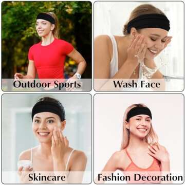 2 Pcs Black Turban Headbands for Women Non Slip Yoga Sports Headband Boho Stretchy Fashion Head Bands Soft Fabric Twist Knotted Wide Hair Bands Cute Thick Head Wraps for Womens Girls Hair Accessories