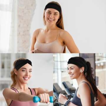 2 Pcs Black Turban Headbands for Women Non Slip Yoga Sports Headband Boho Stretchy Fashion Head Bands Soft Fabric Twist Knotted Wide Hair Bands Cute Thick Head Wraps for Womens Girls Hair Accessories