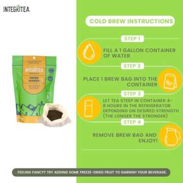 IntegriTEA Green Mango Flavored Green Tea, 6 Organic Unsweetened Iced Tea Bags, 6 Gallons, Hot or Cold Brew, Fairly & Sustainably Sourced