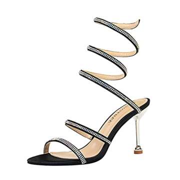MissHeel Wrap Up Open Toe Heels Rhinestone Stiletto Heeled Sandals for Women