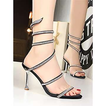 MissHeel Rhinestone Strappy Heels for Women | Elegant Sandals