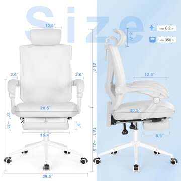 Misolant Ergonomic Office Chair with Footrest, Ergonomic Desk Chair with Adjustable 2D Lumbar Suppor...