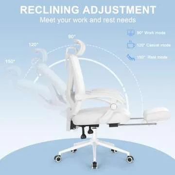 Misolant Ergonomic Office Chair with Footrest, Ergonomic Desk Chair with Adjustable 2D Lumbar Support, High Back Computer Chair with Adjustable Headrest, White Comfortable Leather Office Chairs