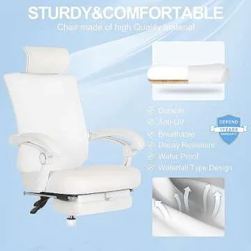 Misolant Ergonomic Office Chair with Footrest, Ergonomic Desk Chair with Adjustable 2D Lumbar Support, High Back Computer Chair with Adjustable Headrest, White Comfortable Leather Office Chairs