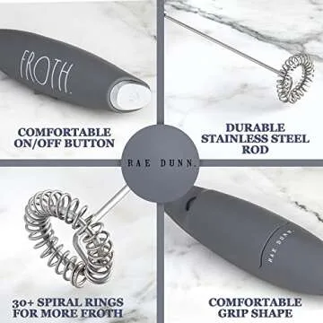 Rae Dunn Milk Frother- Handheld Electric Drink Mixer, Handheld Electric Milk Frother, Coffee Frother, Hand Blender, Frappe Maker, Handheld Latte Maker Milk Foamer (Grey)