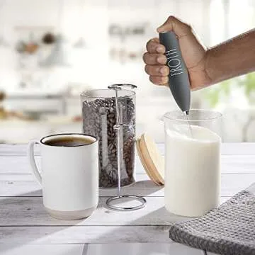 Rae Dunn Milk Frother- Handheld Electric Drink Mixer, Handheld Electric Milk Frother, Coffee Frother, Hand Blender, Frappe Maker, Handheld Latte Maker Milk Foamer (Grey)