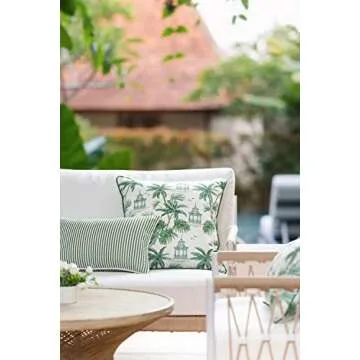 Hofdeco Premium Coastal Patio Indoor Outdoor Lumbar Pillow Cover Only, 12"x20" Water Resistant for B...