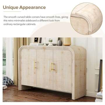 Harper & Bright Designs TREXM Retro Minimalist Curved Sideboard with Gold Handles and Adjustable Dividers for Living Room or Dining Room (Natural Wood Wash)