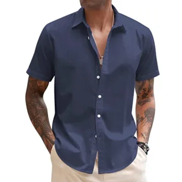 COOFANDY Men's Linen Short Sleeve Button-Up Shirt Lightweight Vacation Essential