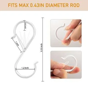 Hamiutci 12 PCS S Hooks, Black S Hooks for Hanging Plants, Safety Buckle S Shaped Hooks Heavy Duty for Closet,3.5 Inch Metal S Hook Clothes Rack Kitchen Utensils S-Hooks for Pots,Pans (White-12 PCS)