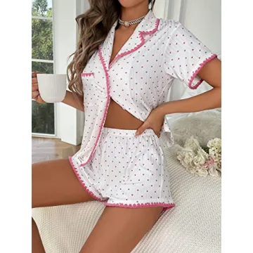 COZYEASE Silky Pajamas Set – Heart Print Sleepwear