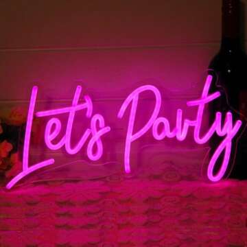 DAKABUKA Lets Party Neon Sign Pink LED Neon Let's Party Light Signs for Wall Decor Bachelorette Party Wedding Engagement Birthday Party with Dimmabel Switch (16 * 7.6inches) 5V USB