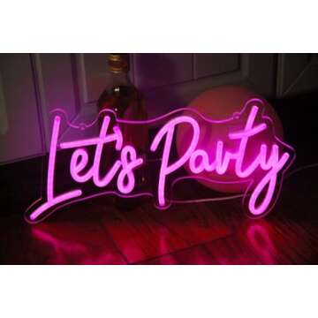 DAKABUKA Lets Party Neon Sign Pink LED Neon Let's Party Light Signs for Wall Decor Bachelorette Party Wedding Engagement Birthday Party with Dimmabel Switch (16 * 7.6inches) 5V USB