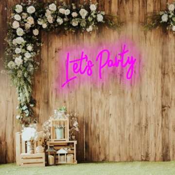 DAKABUKA Lets Party Neon Sign Pink LED Neon Let's Party Light Signs for Wall Decor Bachelorette Party Wedding Engagement Birthday Party with Dimmabel Switch (16 * 7.6inches) 5V USB