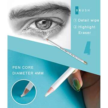 Eraser Pencils Set for Artists, Wooden Sketch Eraser Pen for Charcoal Drawings, Professional Highlight Painting Eraser for Sketching, Revise Erasing Details for Students Limner