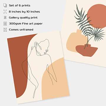 Abstract Wall Art, Minimalist Wall Art, Boho Wall Decor, Woman Line Art Botanical Plant Drawings Posters Prints, Wall Art for Bedroom, Kitchen Wall Art, Bathroom Decor, Office Wall Decor, (Set of 6,