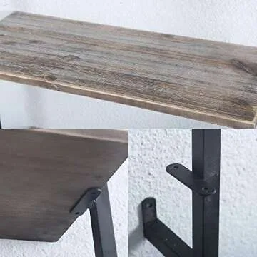 JUSTSWAG PDTXCLS Rustic Metal and Wood Wall Shelf Unit,Industrial Shelving Wall Mounted 2 Tier,Floating Book Shelves for Office Bedroom Farmhouse,24in Real Wood and Iron Shelves Hanging Bookshelf