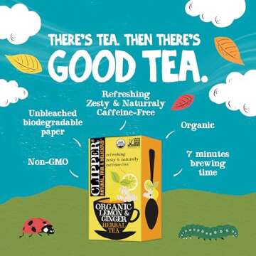 Clipper Tea Lemon & Ginger Teabags – Caffeine Free, USDA Organic, Great Hot or Iced – Aromatic, ...