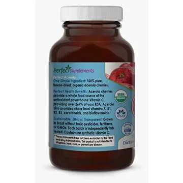 Perfect Supplements – Perfect Acerola Powder – 156 Grams – 100% Pure Acerola Cherry – All-Natural Vitamin C Superfood – Immune System Support