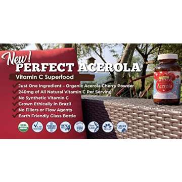Perfect Supplements – Perfect Acerola Powder – 156 Grams – 100% Pure Acerola Cherry – All-Natural Vitamin C Superfood – Immune System Support
