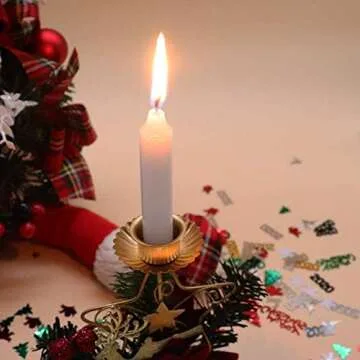 Christmas Candle Holder, Metal Candlestick Decorative Poinsettia Reindeer Glitter Red Ornaments Candelabrum Holiday Candlelight Stand for Xmas Dining Room Decoration Display Home Decor, Gold