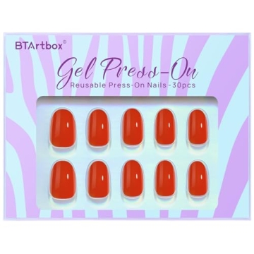 BTArtbox Press On Nails Short - Coral Gel Nails for Events