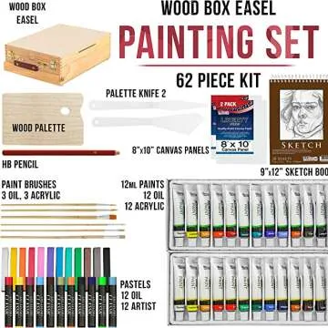 Premium Painting Set with Wood Box Easel for Artists
