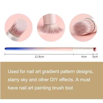 YECIRALA 10pc Nail Ombre Brush Set - Purple Pink & Black Gradient Nylon Brushes with Wood Handle - D...