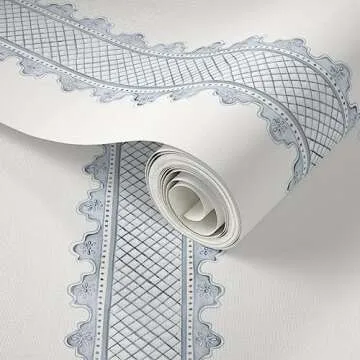 Peel & Stick Wallpaper 3ft x 2ft - Blue Stripes Decorated Rococo Baroque Granny Chic French Country ...