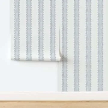 Peel & Stick Wallpaper 3ft x 2ft - Blue Stripes Decorated Rococo Baroque Granny Chic French Country Cottagecore Italianate Large Scale Custom Removable Wallpaper by Spoonflower