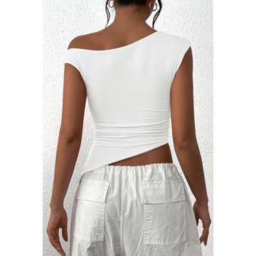 PRETTYGARDEN Womens 2025 Summer Off The Shoulder Crop Tops Sleeveless One Shoulder Ruched Asymmetric...