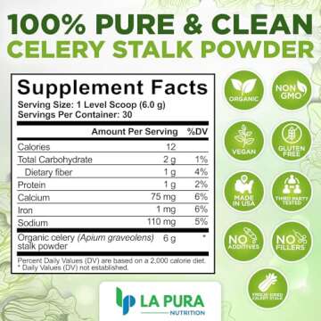 LaPura Organic Celery Powder Detox Cleanse - Fresh Celery Juice Powder to Support Gut Health & Natur...