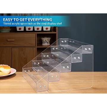 Kihor Tiered Spice Rack Acrylic, Spice Rack Shelf Seasoning Organizer for Countertop, Cabinet, Pantr...