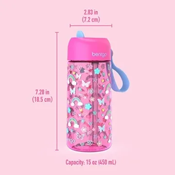 Bentgo Kids Water Bottle - Leak-Proof, Durable Tritan, BPA-Free 15 oz. Cup for Kids/Toddlers Ages 3+ - Flip-Up Straw & Dishwasher Safe for School, Sports, Daycare & Camp (Rainbows & Butterflies)