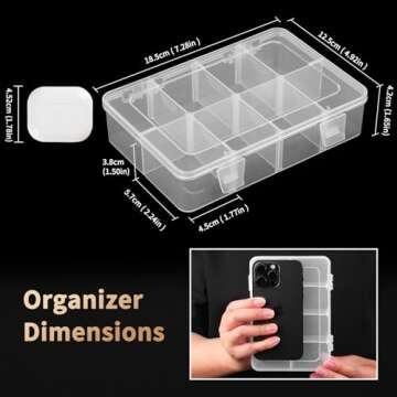 QUEFE 1 Pack 8 Grids Bead Organizers and Storage, Plastic Organizer Box with Removable Dividers for ...
