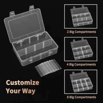 QUEFE 1 Pack 8 Grids Bead Organizers and Storage, Plastic Organizer Box with Removable Dividers for Candies Snacks Electronics Jewelry Small Parts