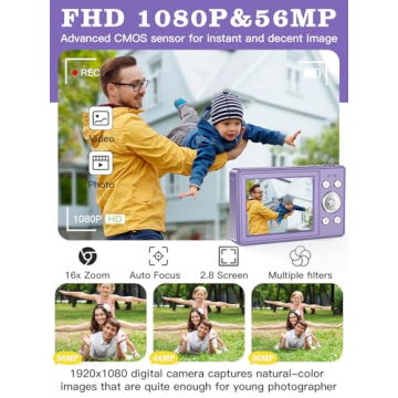 Kids Digital Camera 56MP Full HD with Zoom & Anti Shake