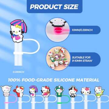 10Pcs 9-10mm Cartoon Stanley Straw Covers, Reusable Straw Covers for Stanley 30/40oz Cup, WaterProof...