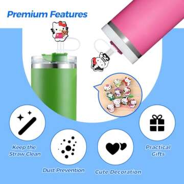 10Pcs 9-10mm Cartoon Stanley Straw Covers, Reusable Straw Covers for Stanley 30/40oz Cup, WaterProof Straw Toppers Stanley Cup Accessories