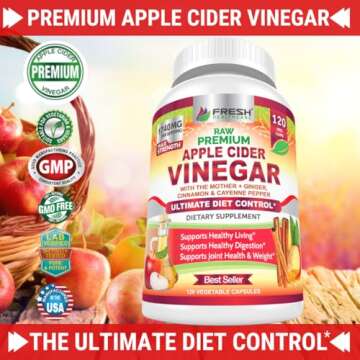 Apple Cider Vinegar Capsules Max 1740mg with Mother - 100% Natural & Raw with Cinnamon, Ginger & Cayenne Pepper - Ideal for Healthy Living, Detox & Digestion -120 Vegan Pills