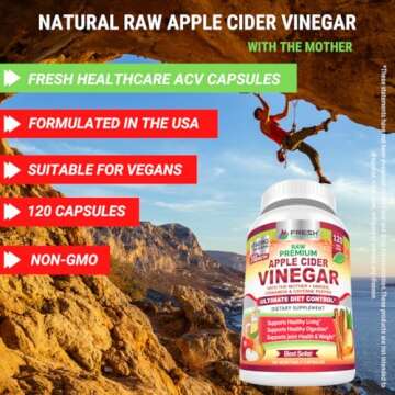 Apple Cider Vinegar Capsules Max 1740mg with Mother - 100% Natural & Raw with Cinnamon, Ginger & Cayenne Pepper - Ideal for Healthy Living, Detox & Digestion -120 Vegan Pills
