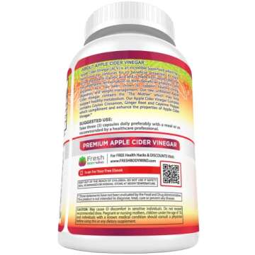 Apple Cider Vinegar Capsules Max 1740mg with Mother - 100% Natural & Raw with Cinnamon, Ginger & Cayenne Pepper - Ideal for Healthy Living, Detox & Digestion -120 Vegan Pills