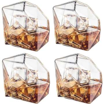 The Wine Savant Diamond Whiskey & Wine Decanter Set - 750ml With 4 Diamond Glasses and Beautiful Mahogany Wooden Holder Liquor, Scotch, Rum, Bourbon, Vodka, Tequila Tray Whiskey Gifts for Men & Women