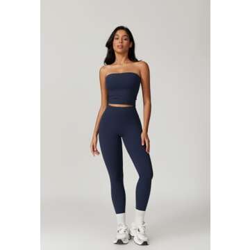 Workout Sets for Women 2 Piece High Waisted Seamless Leggings Matching Stretchy Backless Sports Bra ...