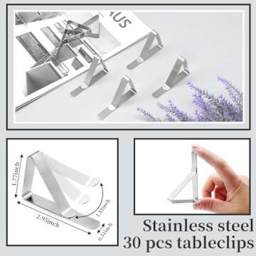 T-Antrix Tablecloth Clips - 30 Pack Stainless Steel Table Cloth Holders for All Occasions